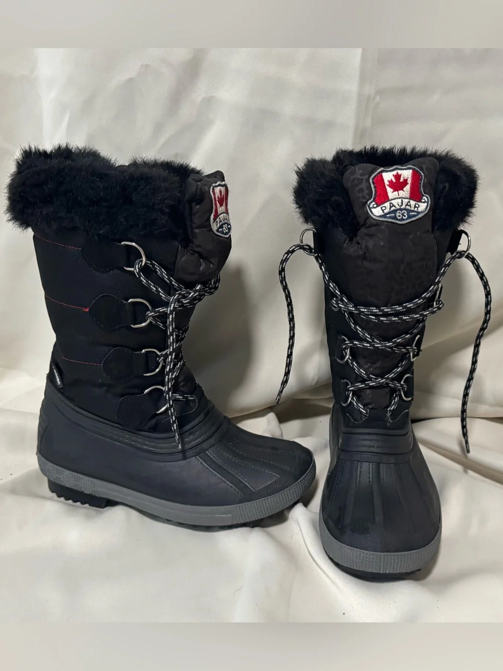 Pajar Canada Olga Women’s Waterproof Winter Snow Boots Faux Fur Lace-Up Black
